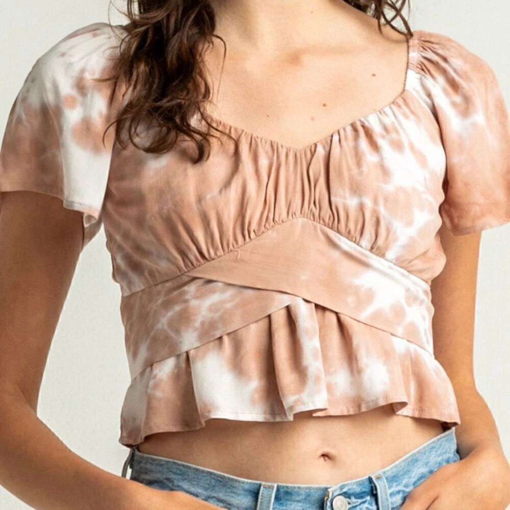 WEST OF MELROSE The Good Ties Babydoll Top nude tie dye crop top size L